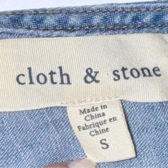 Anthropologie Cloth & Stone Blue Chambray Dress Tie Back Bell Sleeve Sz Small - Picture 9 of 10
